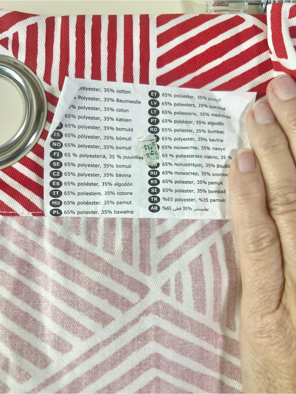 IKEA PRARIEOXALIS Red and White Geometric Grommet Top Curtain Panel Set of Two